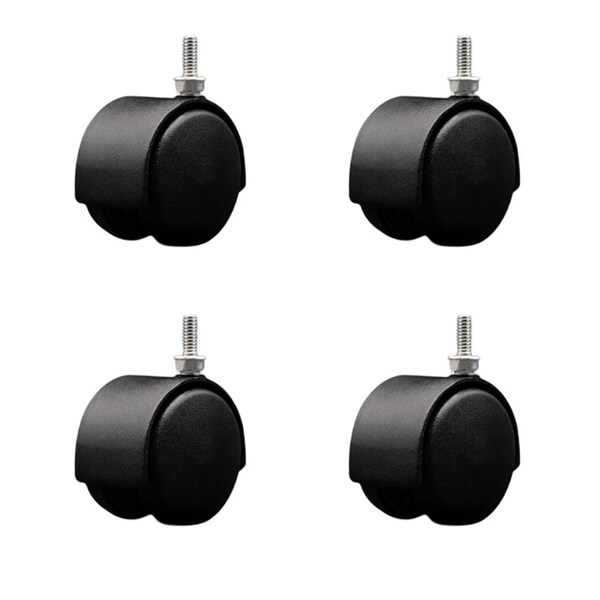 2'' Black Metal Hood Twin Wheel Caster Nylon Wheels 1/4 Thread Stem , 4PK